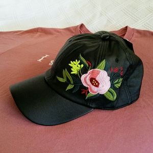 David & Young Pleather Floral Cap